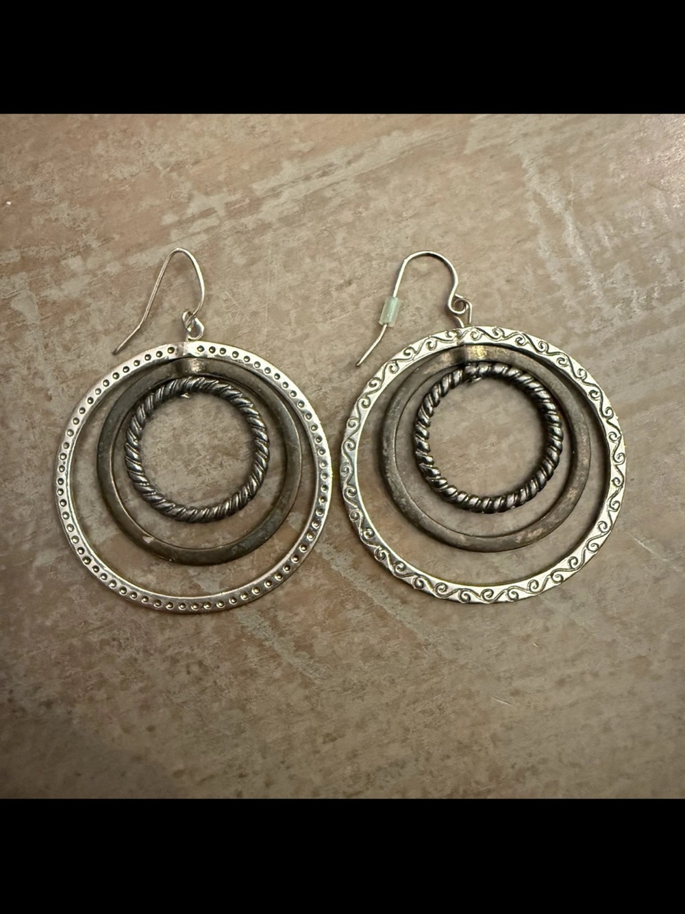 Sterling-Tone Layered Hoop Drop Earrings in Silver - Picture 1 of 1
